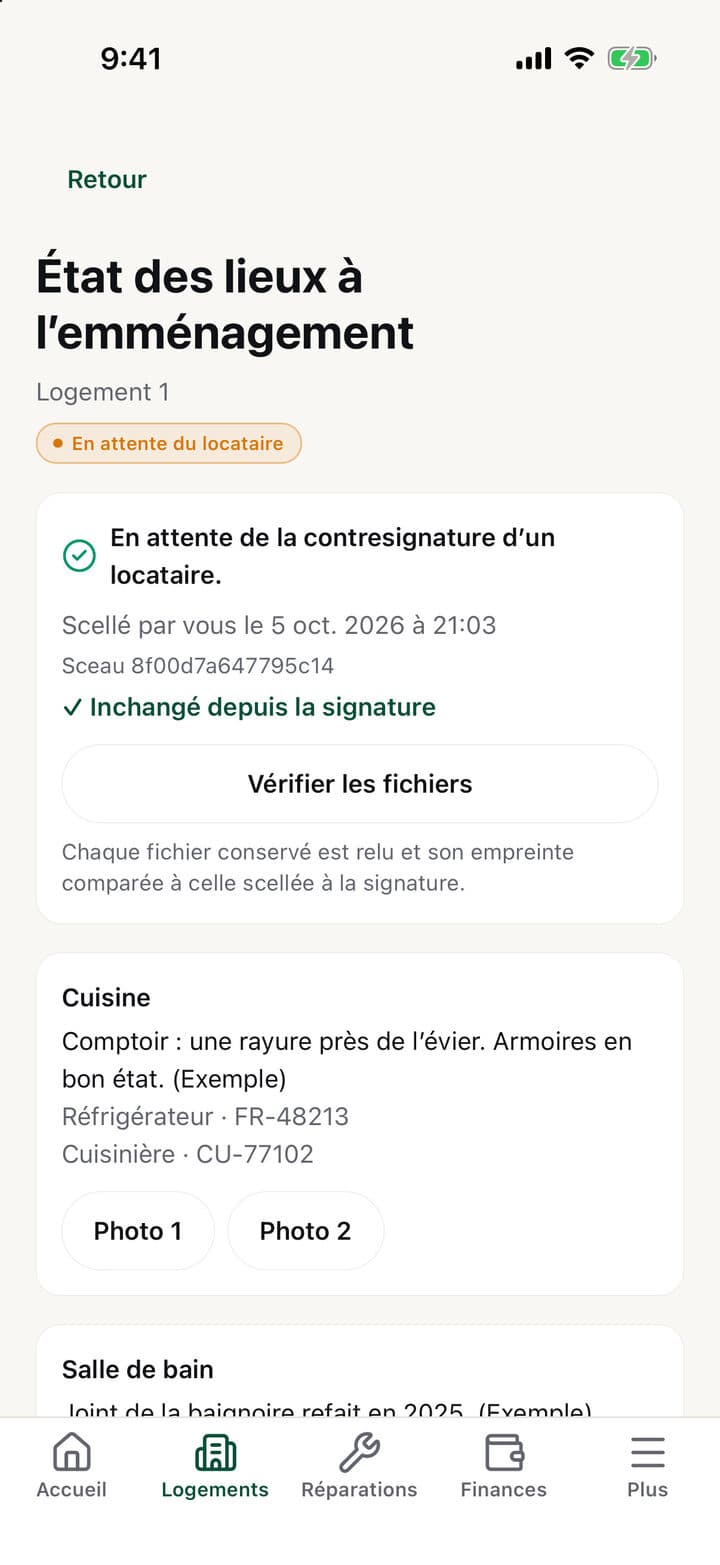 Un état des lieux scellé (Exemple)