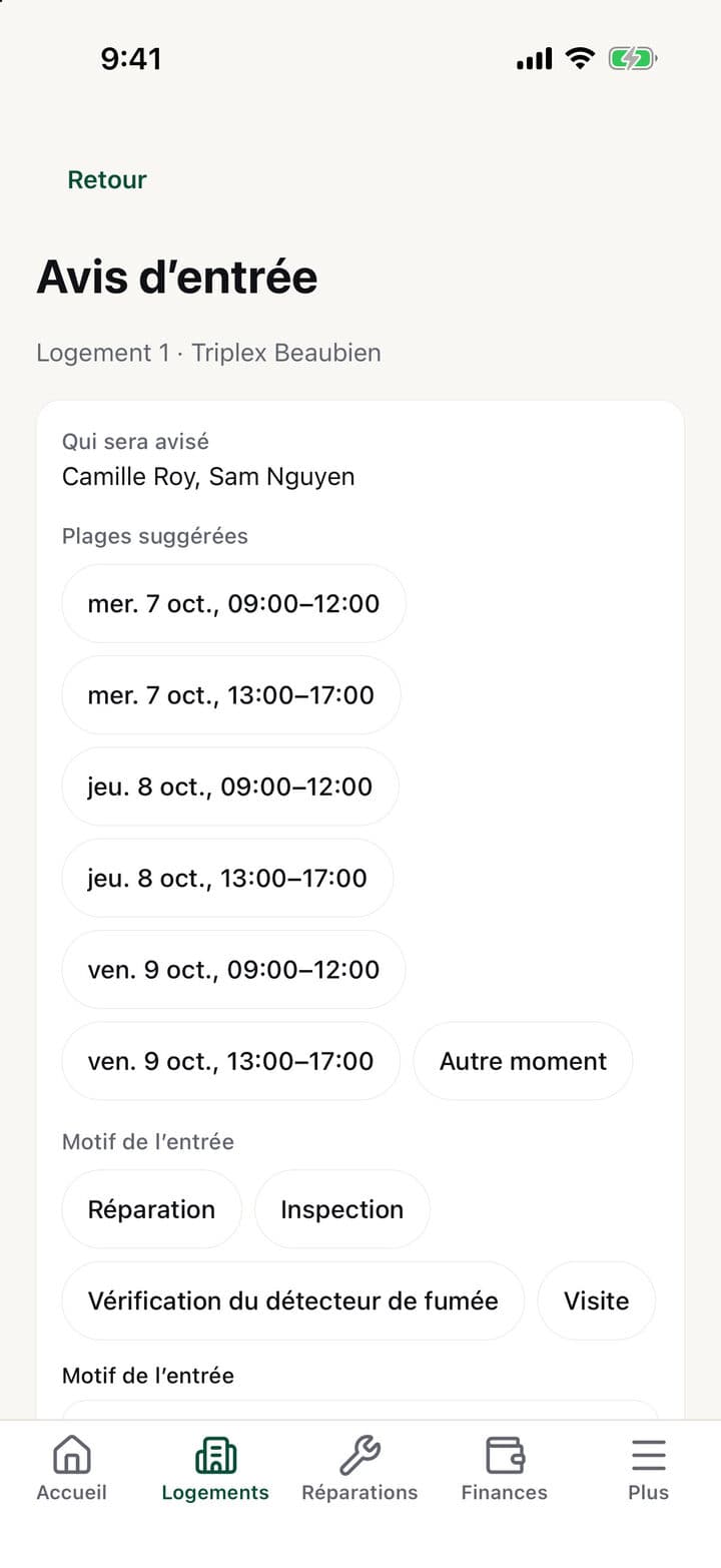 L’avis d’entrée, avec preuve de remise (Exemple)